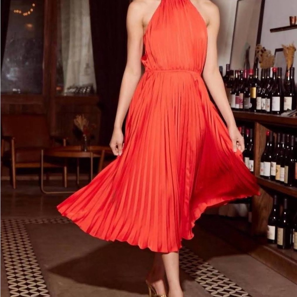 Lucy Paris Vibrant Red Pleated Dress